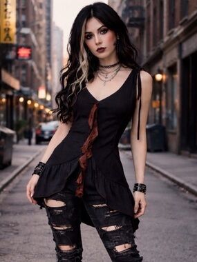 Young Essence Black Tank with Rust Accent